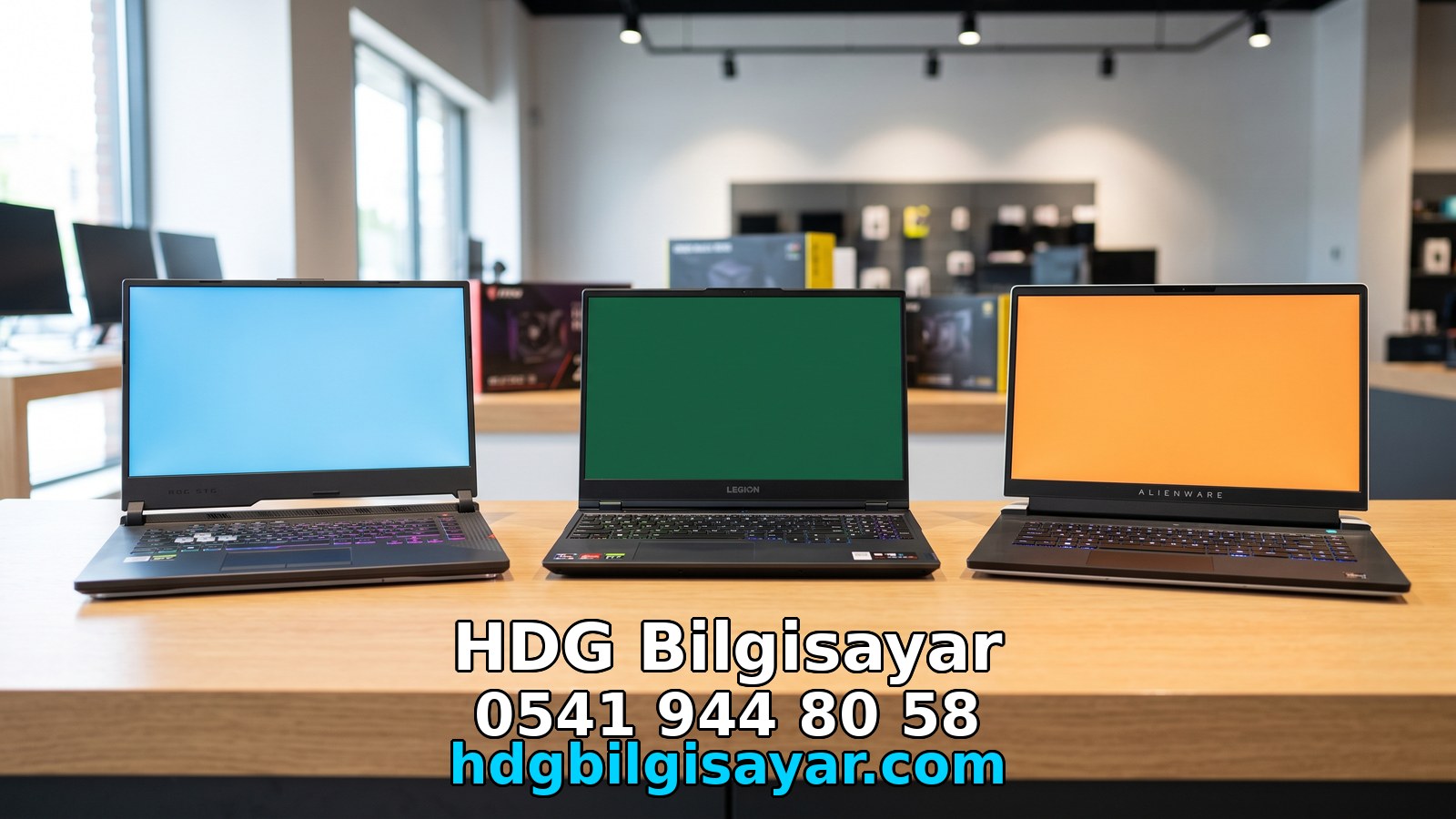 Mağaza vitrininde açık bilgisayar