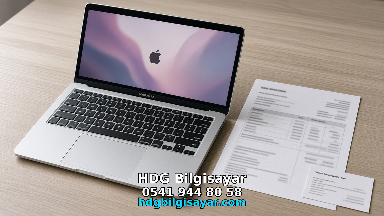 Faturanın yanında duran MacBook